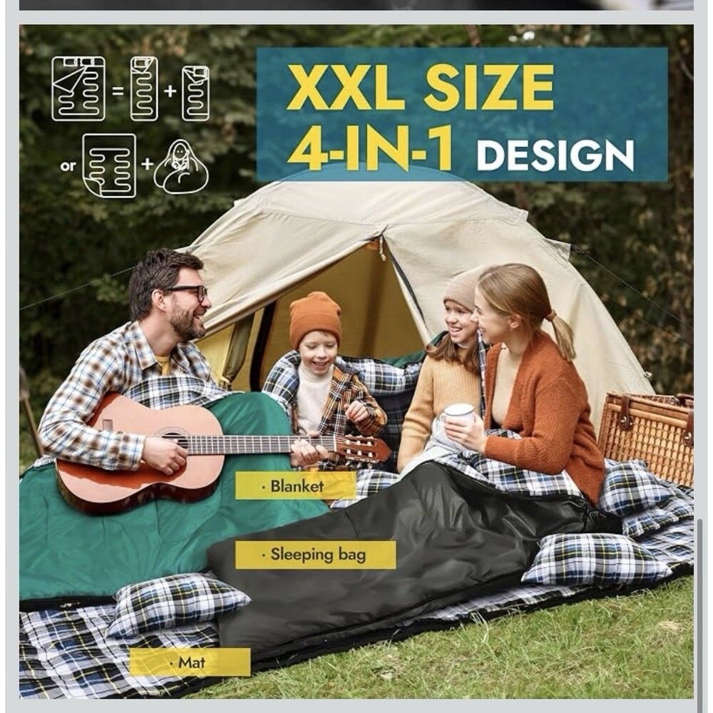 CANWAY Flannel Double Sleeping Bag 2 Person XXL 4-in-1 Camping Hiking NEW - Picture 8 of 11